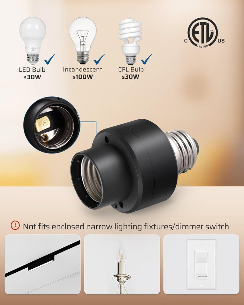 DEWENWILS Remote Control Light Socket with Dimmer, Wireless Light Switch, Wireless Light Bulbs Socket Switch, E26 E27 Base, 100FT Range, No Wiring, for Closet, Garage, Basement, ETL Listed, Black - Image 5